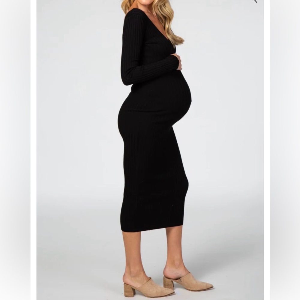 PINK BLUSH MATERNITY Elegant Black Body Con Maternity Dress.